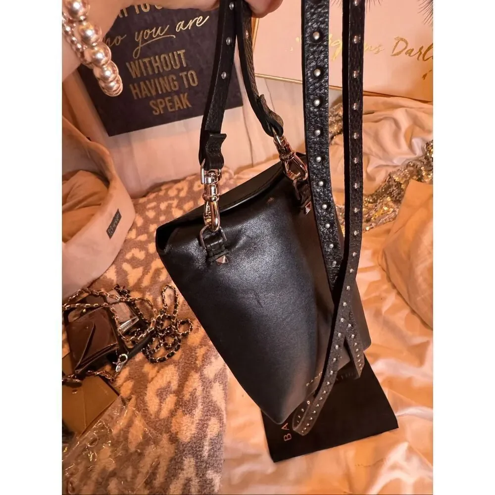 Bandolier black leather Nicole crossbody strap & Dylan top flap pouch/bag purse